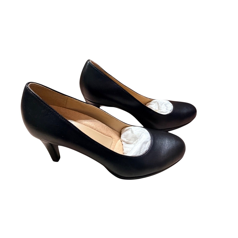 Naturalizer Michelle Black Leather Platform Pumps Round Toe Heels Womens 9.5W